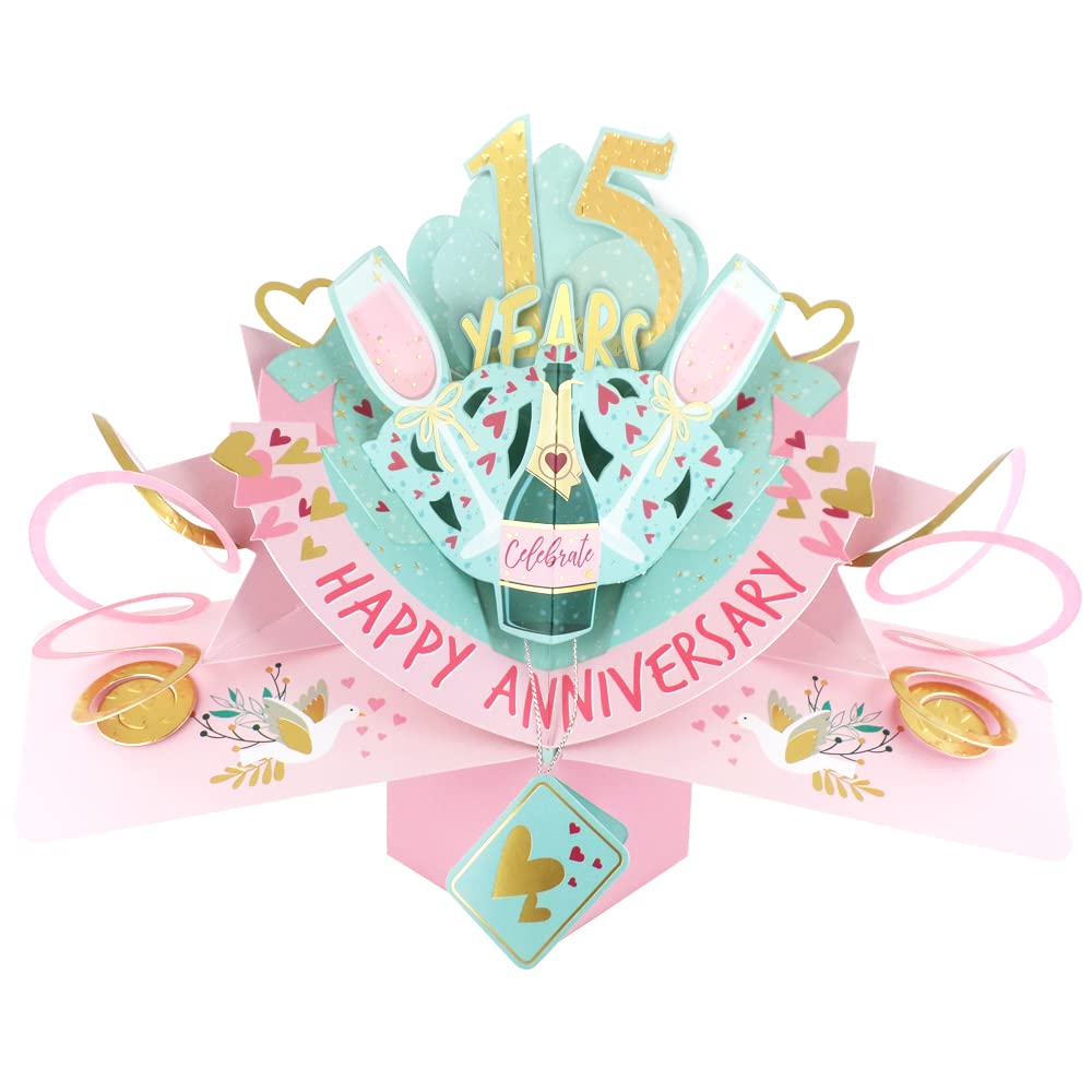 15 Years Happy 15th Anniversary Pop-Up Greeting Card Love Kate's 3D Pop Up Cards POP216MC15