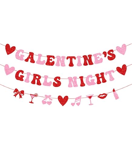 Juego De 55 Piezas De Decoración Galentina Que Incluye Pancarta Del Día De Galentine, Guirnalda De Corazón Con Purpurina Y Adorno De Corazón, Decoración Galentina Romántica De San Valentín Para Niña