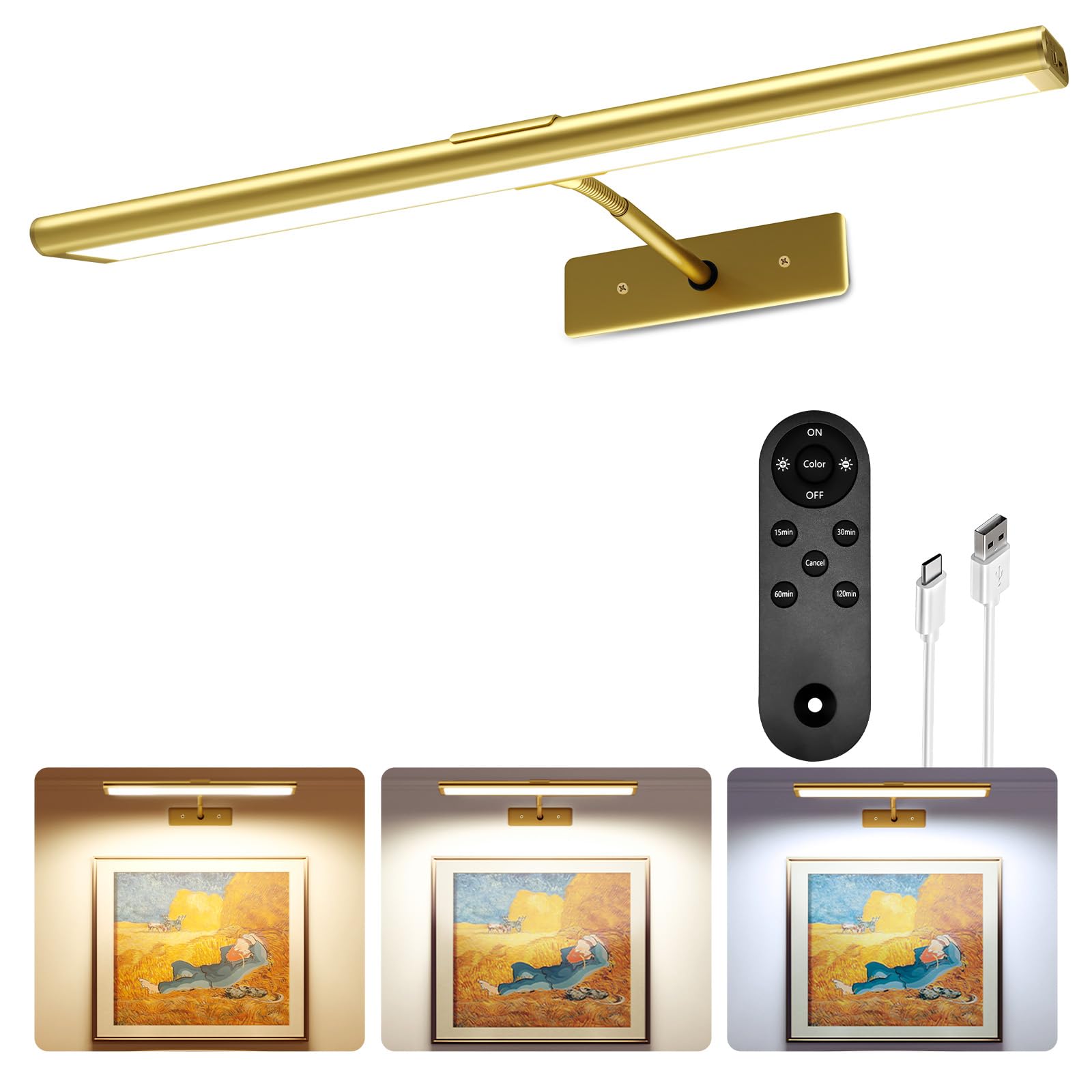 Photo 1 of EZVALO Picture Light for Wall, 16'' Rechargeable 4800mAh Battery Lights Wireless Remote, Dimmable Magnetic LED Art Painting Light with 3 Color Temperatures, Display for Gallery, Living Room, Hallway