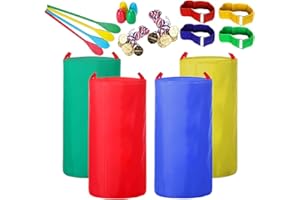 DHXGON Outdoor Games Potato Sack Race Bags for Kids, Egg and Spoon Race Lawn Games, 3-Legged Race Bands, Easter Games, 4th of July BBQ, Picnic, Block Party, Family Reunion, Birthday Party, Halloween