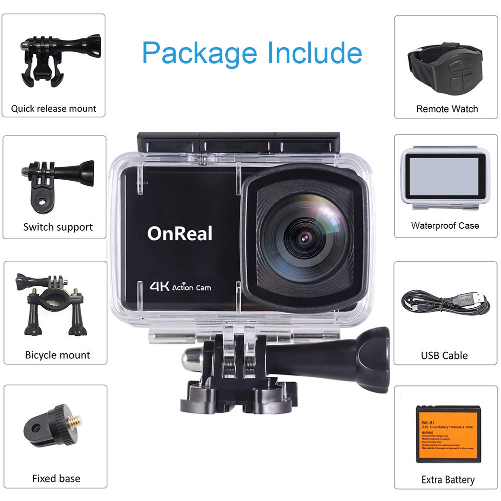 OnReal B1 4K Action Camera WiFi Ultra HD 2.45" IPS Touch Screen 30M