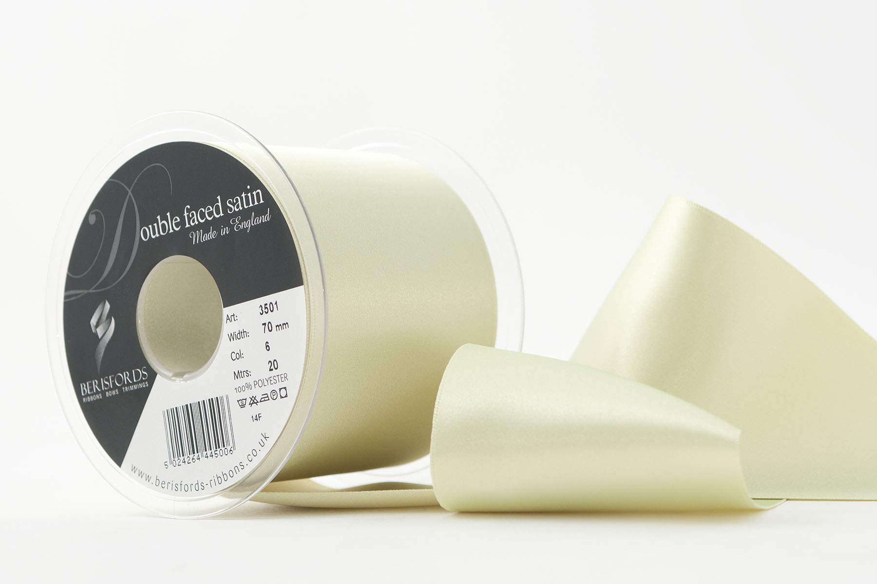 Berisfords 70 mm Double Faced Polyester Satin Ribbon, Lime