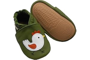 mepiq Soft Leather Slippers Baby Moccasins with Rubber Sole, Anti-Slip Infant Toddler First Walking Shoes for Boys Girls, 0-24 Months