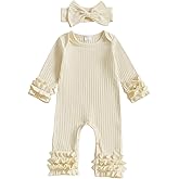 Ursobutegl Newborn Baby Girl Clothes Jumpsuit Ruffle Romper Bodysuit Pants Headband One-Piece Coming Home Hospital Outfits
