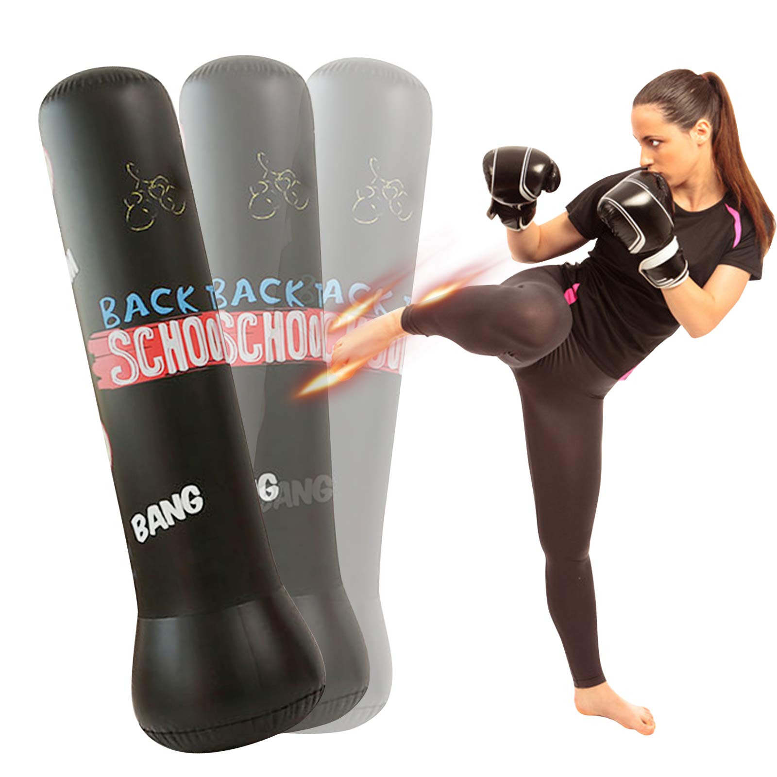 160cm Standing Punch Bag, Inflatable Sandbag Stand Boxing Punch Bag Stand Tower Bag Tumbler Column Fitness Target Stand Tower Training Bag for Kids Pedestal Kick Boxing Bags (Black)