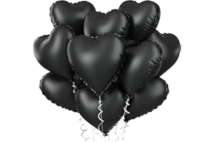 BIAPIAN Foil Heart Balloons - 10 Black Heart Shaped Balloons, 18inch Metallic Foil for Valentines Day, Wedding, Birthday, Halloween Party