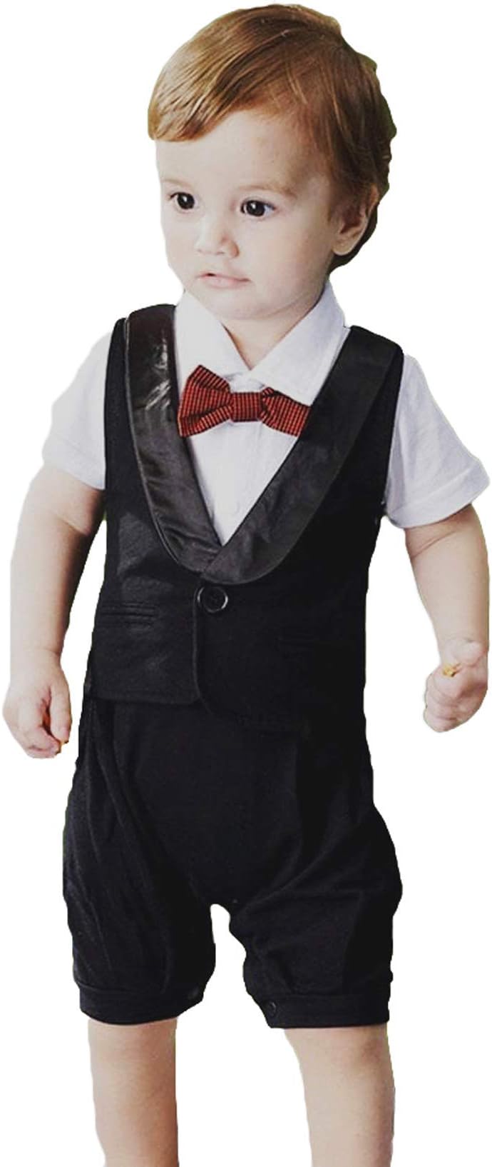 Ragazzo 1st Birthday Baby Boy dress Cotton Black Bow Tuxedo Suit Romper Formal Style Half Sleeve 1-2 Year