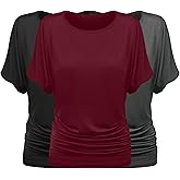 Sweet Hearts 3-Pack Tunic Tops for Women- Short Sleeve Business Casual Dolman Oversized T Shirts Loose Fit Made in USA