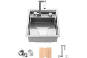 TSIBOMU 15" x 18" RV Kitchen Sink with Foldable Faucet, 18 Gauge Stainless Steel Single Bowl Small Camper Wet Bar Mobile Home Sink Undermount, Brushed