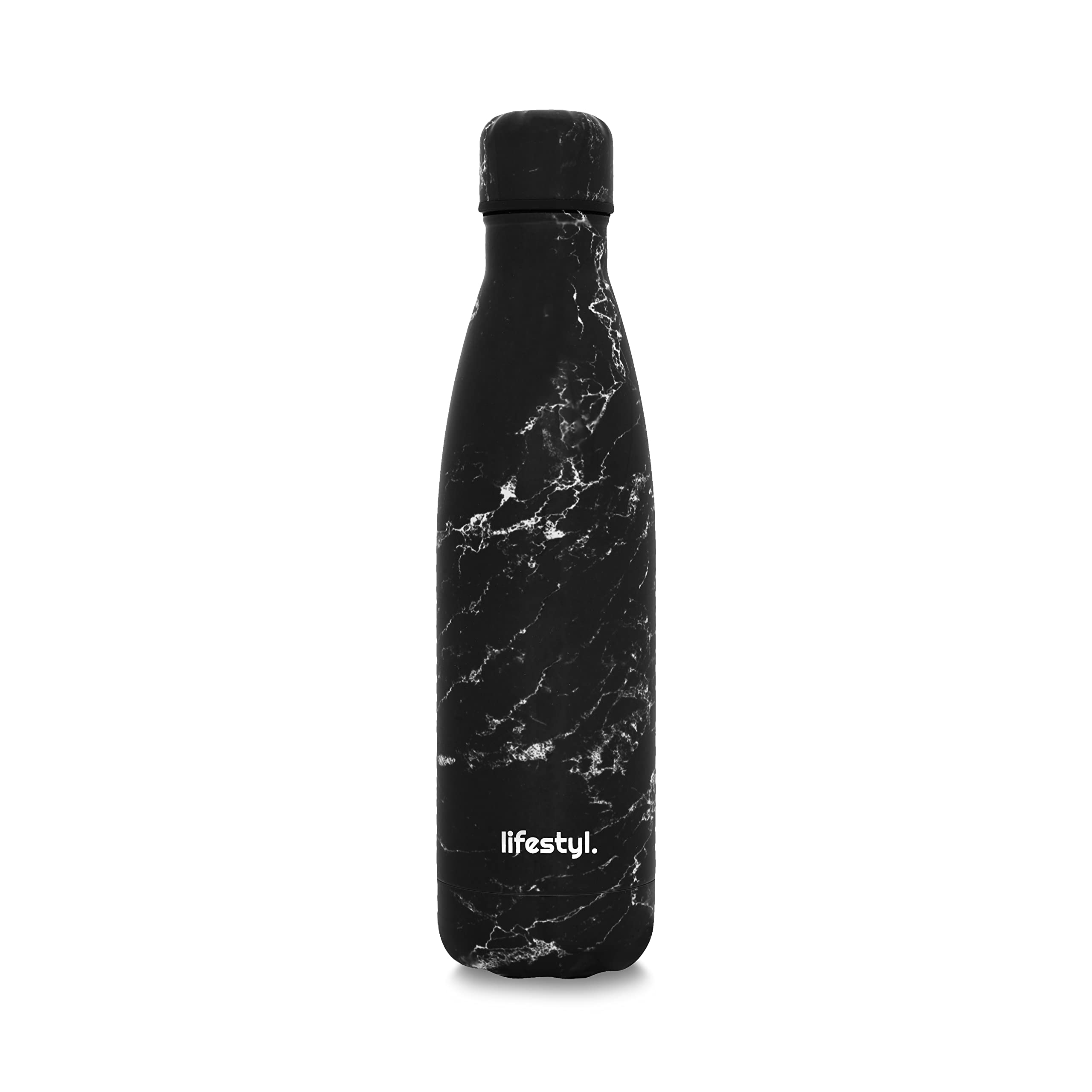 LIFESTYL. Stainless Steel Water Bottle | 24 Hrs Cold & 12 Hrs Hot| Thermoshield Technology Vacuum Insulated Metal Water Bottles, Leak-Proof Drinks Bottle for Gym, Yoga, Cycling (500 ml, Black Marble)