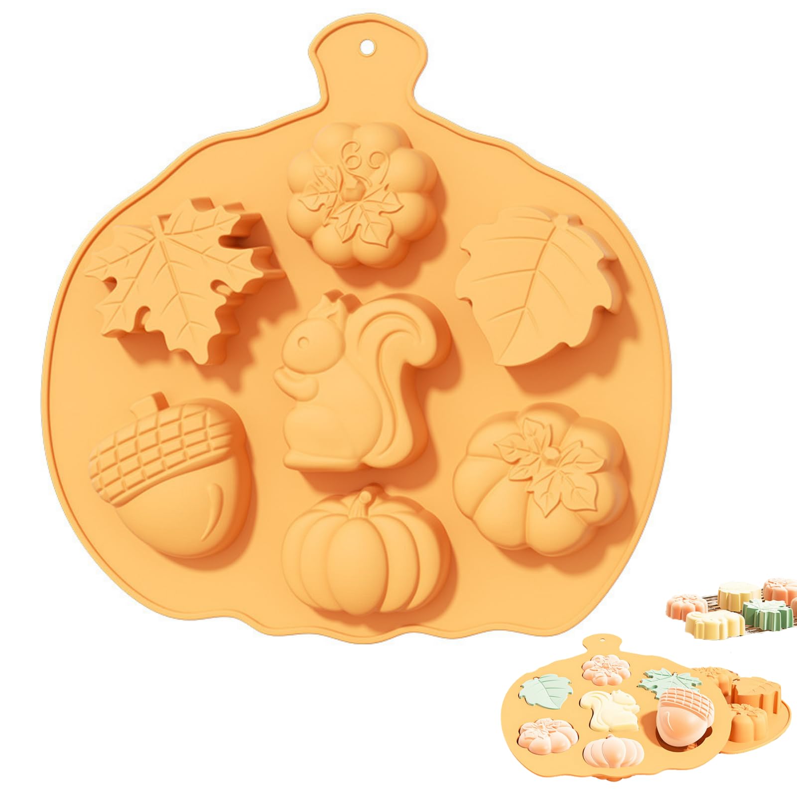 PTaizjjz 1 Pc Autumn Silicone Chocolate Mold,Squirrel Maple Leaf Pine Cone Pumpkin Sugar Pudding Chocolate Candle Soap Cake Decoration Molds for Autumn, Thanksgiving Day, Harvest Theme