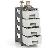Giantex 4-Drawer Storage Organizer, Plastic Storage Tower with Drawers, Multi-Purpose Container Box for Office, Bathroom Living Room, White+Grey
