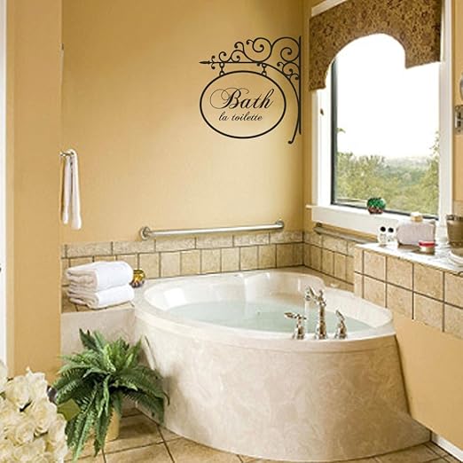 Amazon.com: Bathroom Wall Decal with Wrought Iron Design - Bath Sign