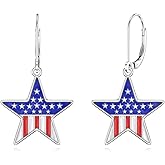 Qyvit American Flag Earrings Red White Blue Patriotic Dangle Drop Earrings 4th of July Independence Day Jewelry Gifts for Women