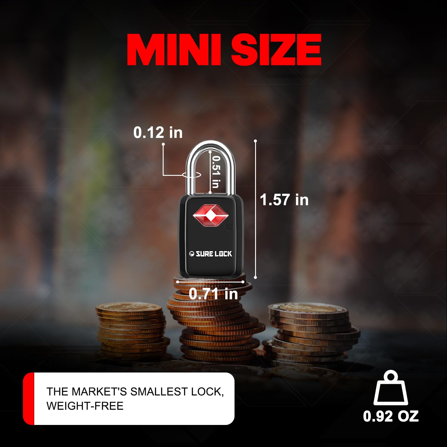 SURE LOCK TSA Approved Luggage Locks Mini Size Lock with Keys for Travel, Zinc Alloy Body with Steel Shackle, Key Alike, Key Alike in The Same Package