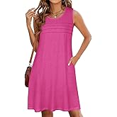 CHICGAL Womens Summer Dresses Casual Loose Pleated Front Tshirt Sleeveless Tank Sundresses with Pockets