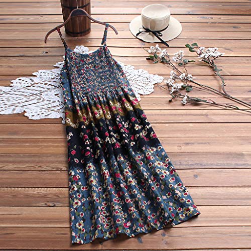 image for Aniywn Women Vintage Floral Print Maxi Dress Bohemian Spaghetti Straps