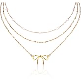 ACO-UINT 3Pcs Gold Necklace for Women, Bow Necklace Pearl Choker 14K Plated Layered Gold Necklaces Stack Chain Dainty Cute Trendy Women's Jewelry Gifts