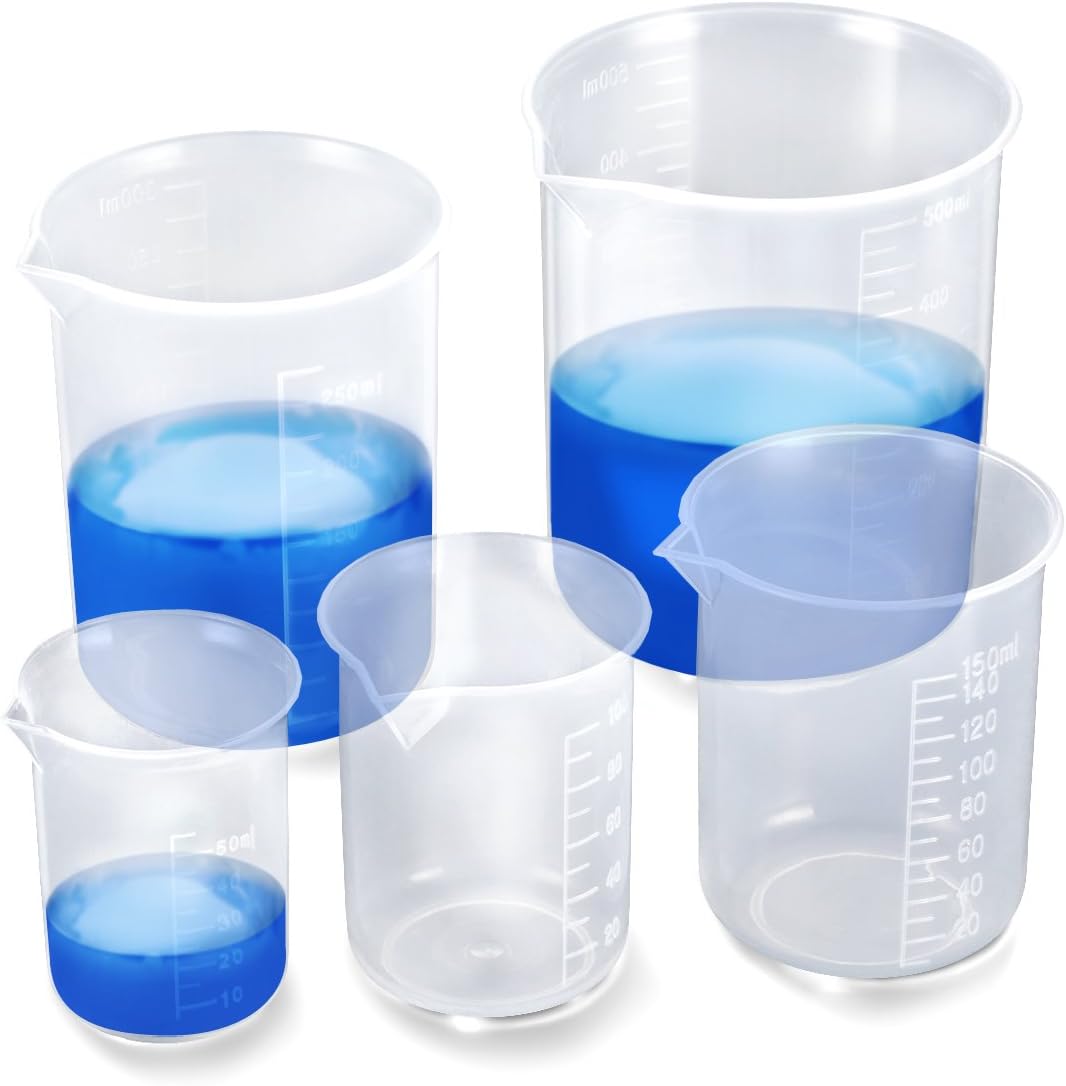EFANTUR 5pcs Plastic Graduated Beakers 50ml 100ml 150ml 250ml 500ml(Transparent)