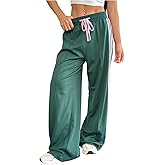 BEAUDRM Women's Baggy Sweatpants Y2k Striped Drawstring Waist Wide Leg Stacked Workout Track Pants Streetwear