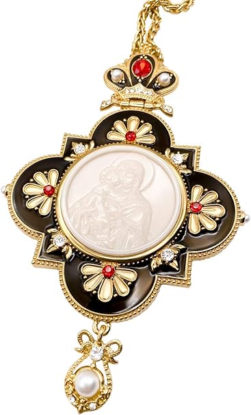 Amazon Co Jp Nazareth Store 胸の十字架 聖母マリアとイエス ブラックエナメル クリスタル加工 レッドストーン クリスチャン 司祭 ビショップ 十字架 ペンダントネックレス 24インチ ギフトボックス付き Generic