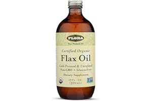 Flora Certified Organic Flax Seed Oil - Cold Pressed & Unrefined - Non-GMO, Gluten-Free, Kosher Omega Flax Oil Blend - Essential Fatty Acids for Wellness - Amber Glass Bottle - 17 oz