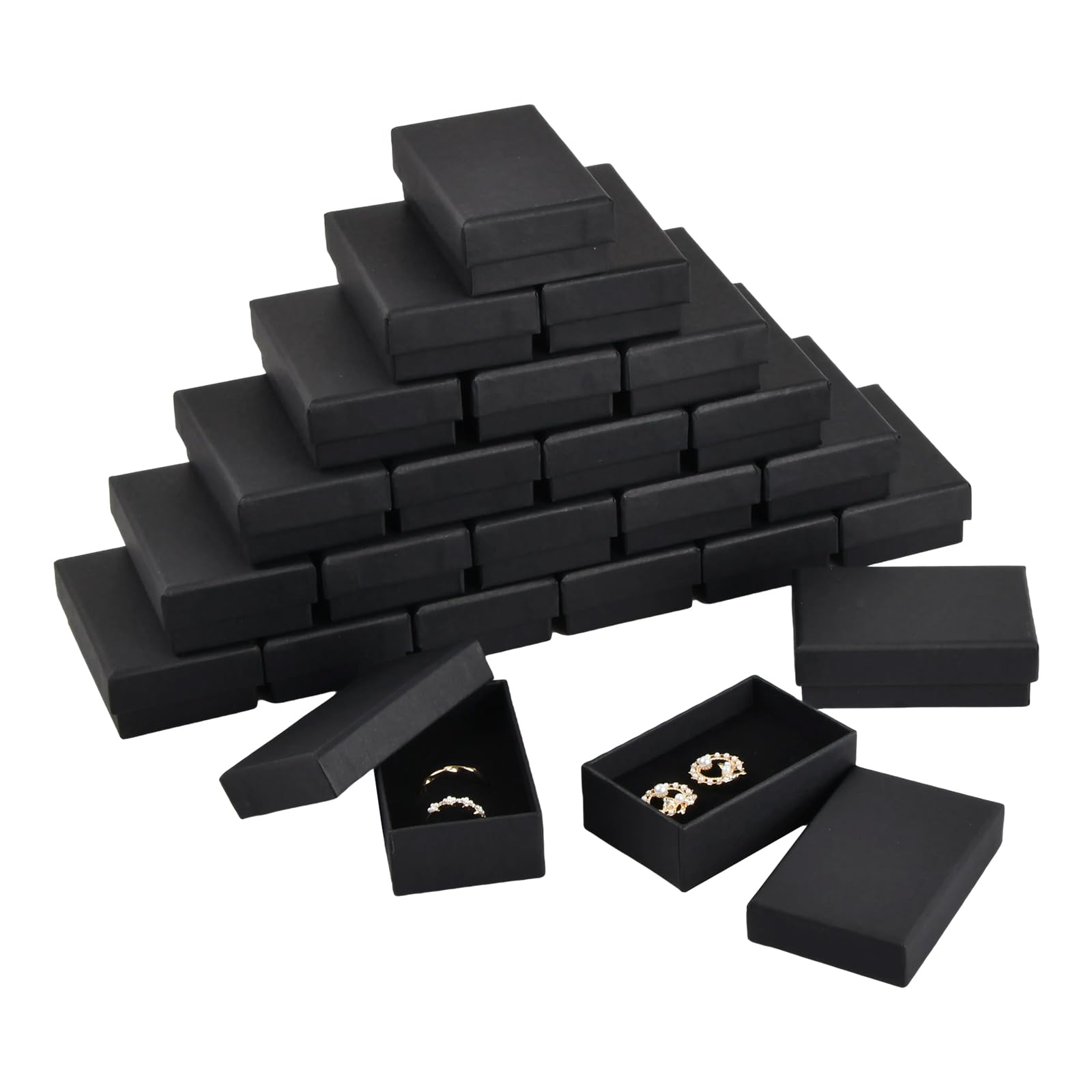 Amexo 24 Pack Cardboard Jewelry Boxes, Black Gift Packaging Jewelry Organizer Holder with Lid Foam Inserts for Necklace, Bracelet, Ring Gifts
