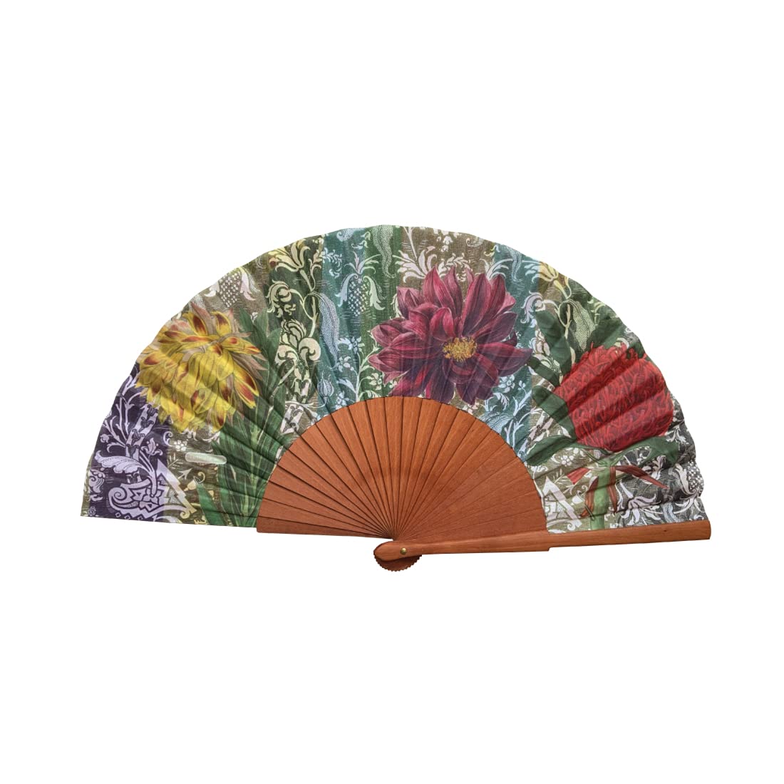 Tusitala Barcelona Flower Fan Spanish Wood and Cotton Fan Handmade Fashion Accessory Natural Jute Cover Included Original Gift 23 cm.