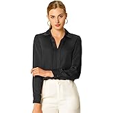 Allegra K Women's Silk Top Elegant V Neck Satin Blouse Long Sleeve Dressy Business Shirt Work Tops 2025