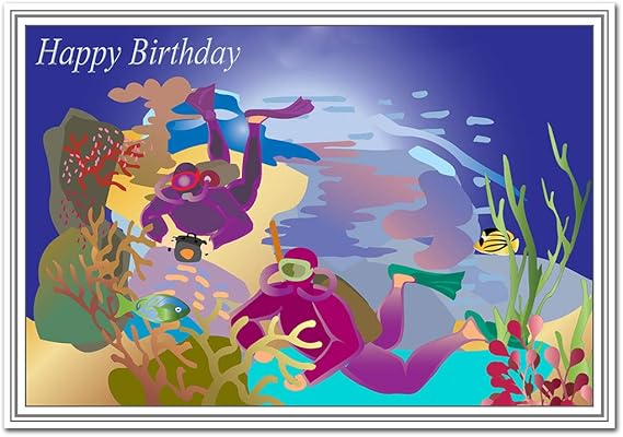 Cartes D Anniversaire Pour Homme Et Garcon Motif Plongee Sous Marine Papier Cartonne Mat De Qualite Superieure 350 G M Multicolore Happy Birthday Card Sea Diver Theme Amazon Fr Fournitures De Bureau