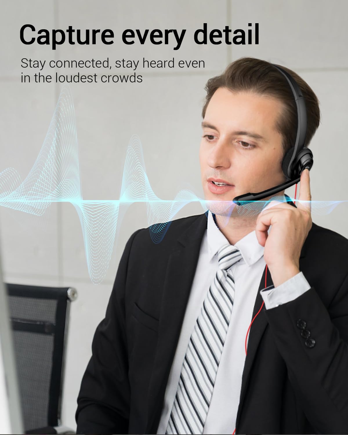 NUBWO HW02 USB Computer Headset with Clear Chat Microphone, Lightweight On-Ear Wired Headset for MS Teams, Skype, Webinars, Call Center and More (Black)