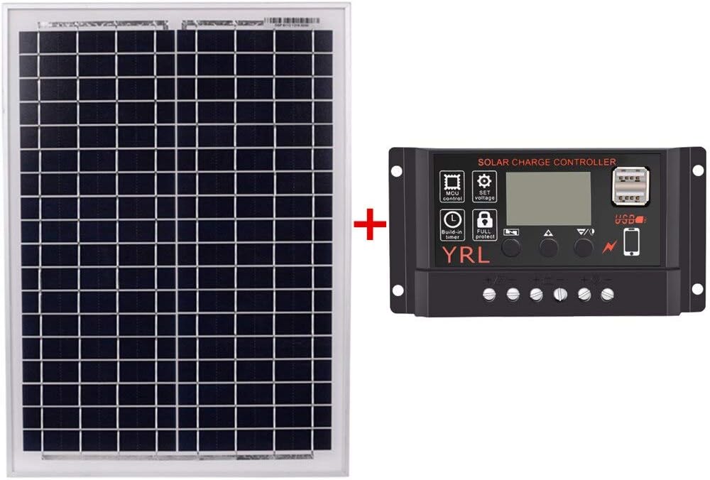 CH Battery Solar - Black 18v20w Solar Panels 12v 24v Controller With Usb Interface Battery Travel Power Supply - Vacuum Gate Installation Quick Complete Lighting Rack Juntion Yard Brackets Adap