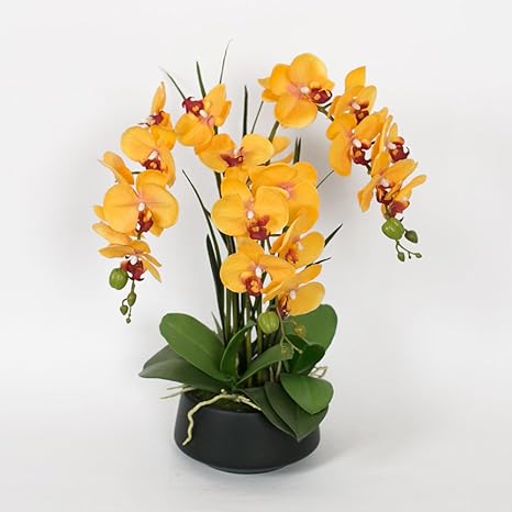 Amazon Com Situmi Artificial Fake Flowers Yellow Orchid Kit