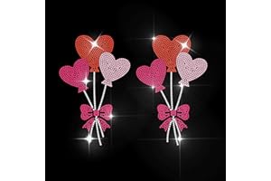 MAYJOYDIY Heart Balloon Rhinestone Iron on Transfer Pink Bows Heat Transfer Sticker Rhinestone Hot-fix Decals Bling Clothing 
