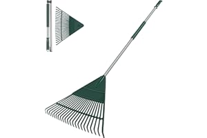 SHANTRA Garden Leaf Rake, 60" Garden Rakes with Foldable Lightweight Steel Handle, 22 Tines Plastic Head Shrub Rake, Folding Yard Garden Rake for Lawns, Grass, Flower Beds Leaves Cleaning, Silver & Green