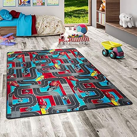Snapstyle Kinder Spielteppich Velours Disney Cars Rot Türkis in 24 Größen