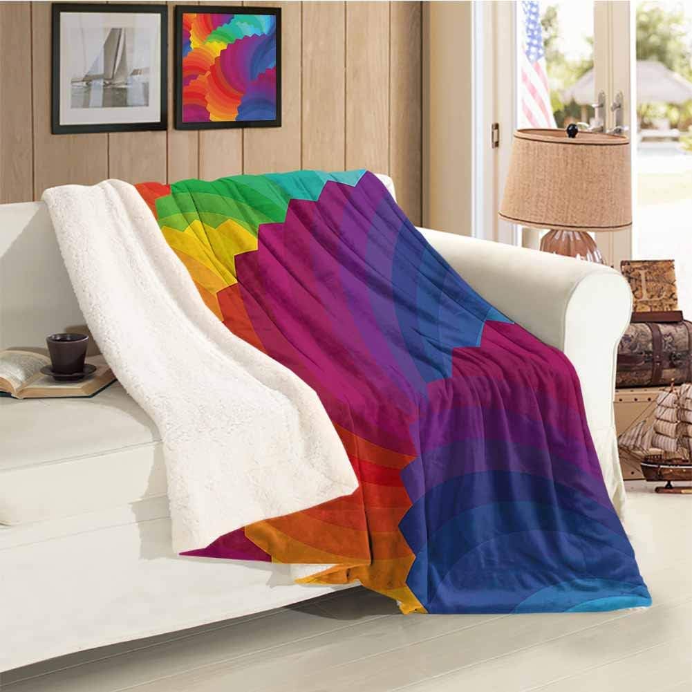 Colorful Cashmere Velvet Modern Gradient Dash Sea Shell Inspired Wavy Dimension Palette Stripes Artisan Multicolor Autumn and Winter Thick Blanket Throw Size