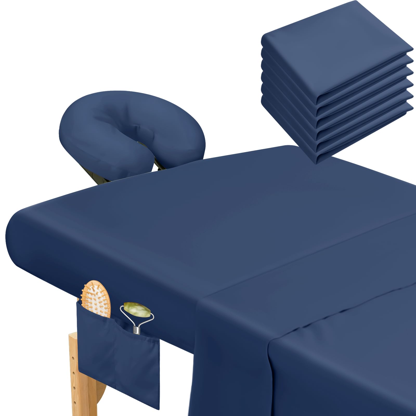 Photo 1 of Mixweer 9 Pcs 3 Set Microfiber Massage Table Sheets Set Bulk Includes Flat Sheet, Fitted Sheet with Pocket, Face Rest Cover(Navy Blue)