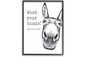 Stupell Industries Wash Your Hands Donkey Quote Bathroom Animal Humor, Designed by Lettered and Lined Wall Art, 11 x 14