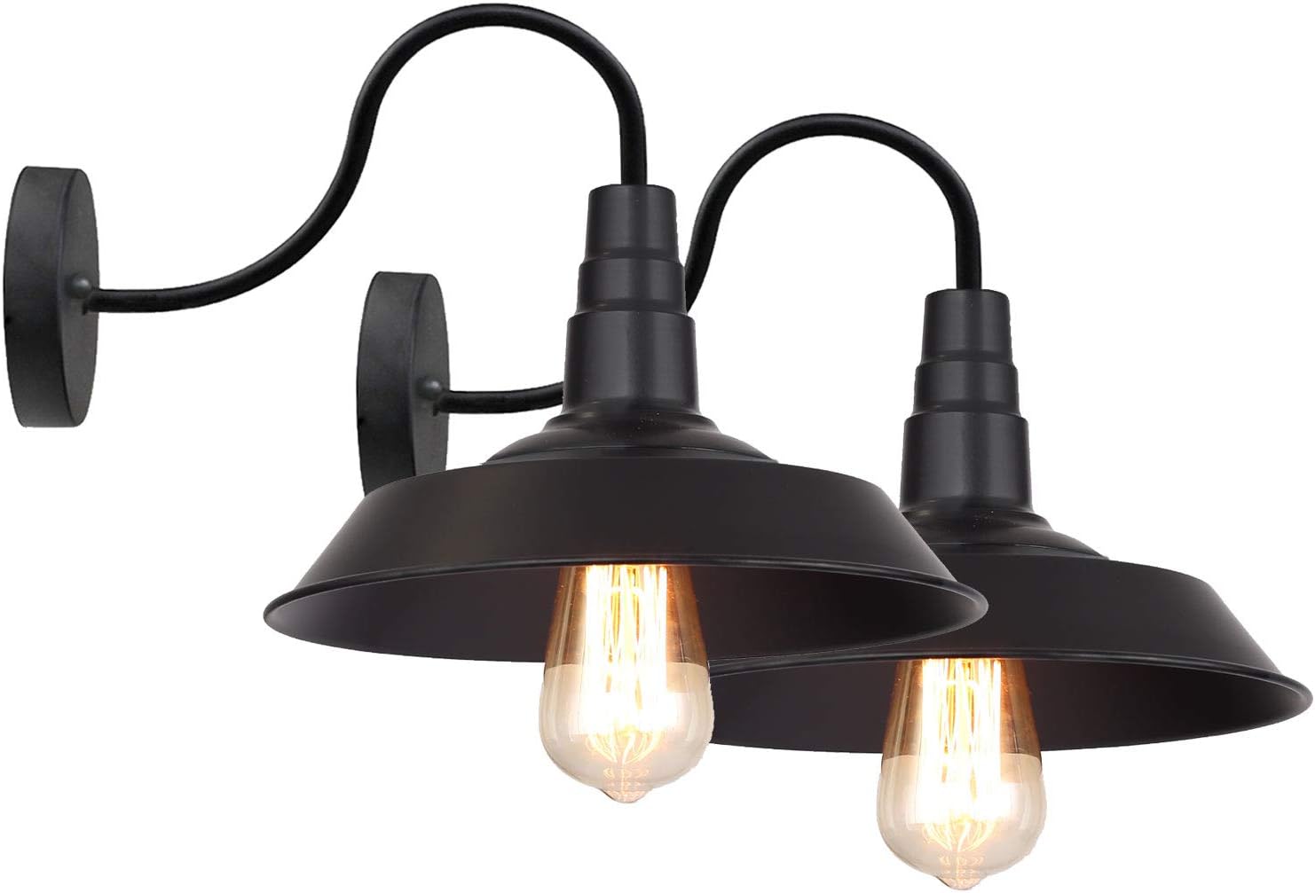 LNC Black Matte Wall Sconces 2 Pack Barn Vanity Lights, Gooseneck Lamp for Pathway, Bathrooms and Living Room A0224109