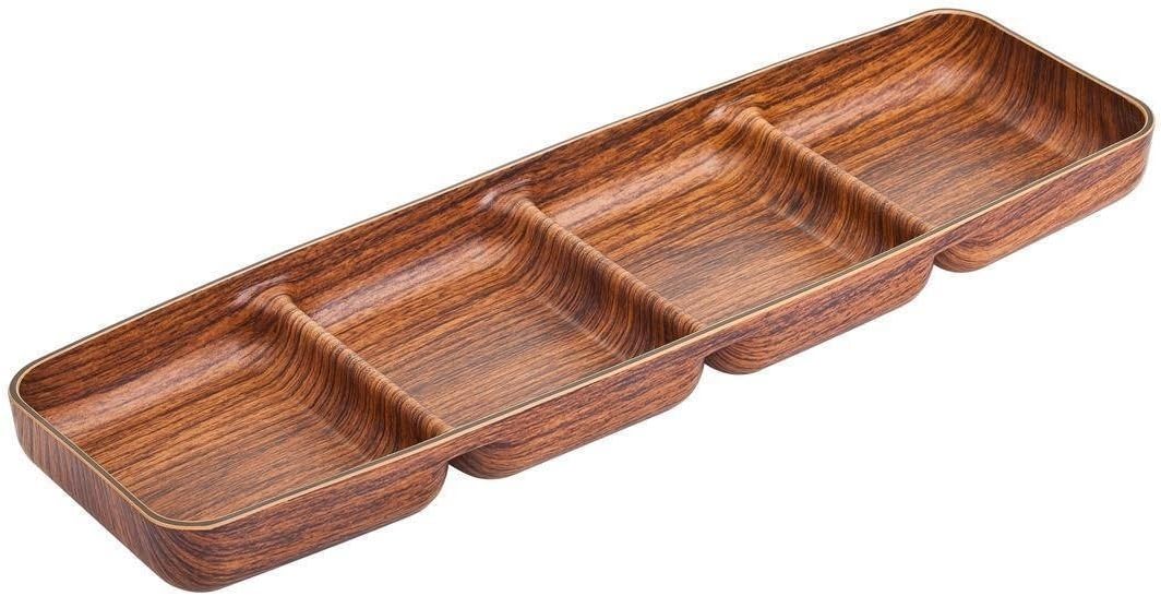 Wood Like Plastic Divided Serving Bowl Plate Tray 4 Compartment