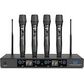 SGPRO SG-400 4-Handheld UHF Wireless Microphone System | 65 UHF channels per mic, 262 ft range, Volume control, Auto-lock, Mute function, Church, stage and home use