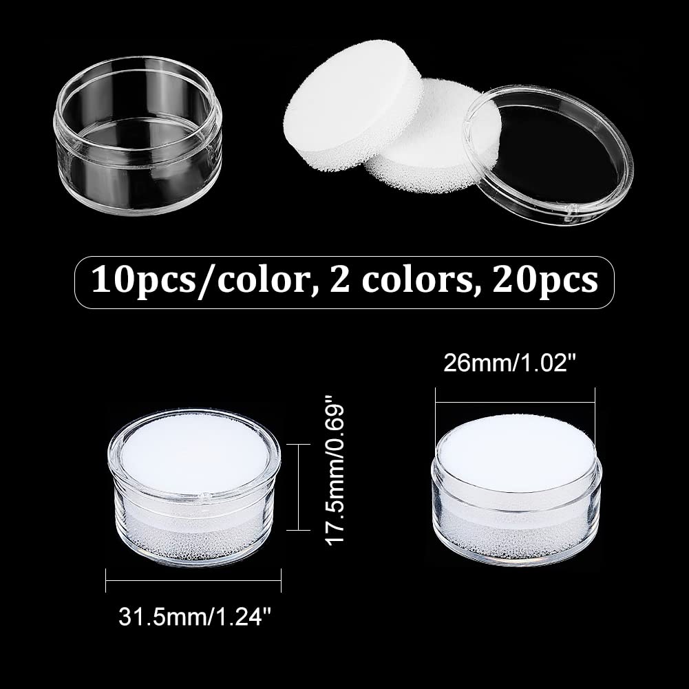 CHGCRAFT 20Pcs 2 Colors Mini Round Stone Box Small Loose Diamond Gemstone Display Case Plastic Containers Holder with Clear Top Lids and Sponge, Black and White, 1.2×0.7 Inch