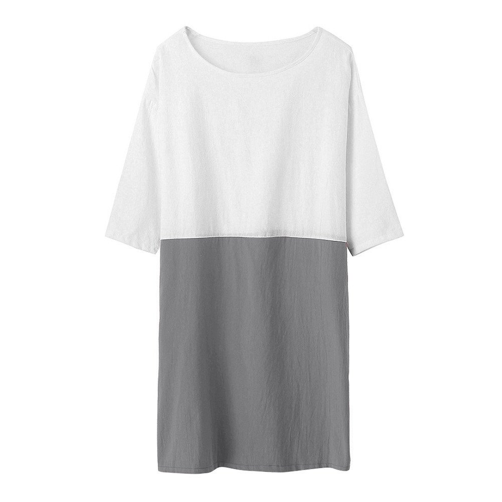 POTO Women Dresses, Loose Color Stitching Casual Dresses with Pockets Cotton Linen Tunic Dress Party Dress Beach Dress