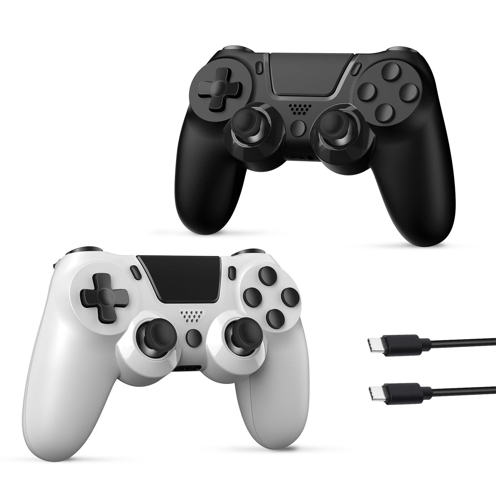 2 Pack Wireless PS4 Controller, Wireless Gaming Controller for PS4/Pro/Slim/PC with Dual Vibration//6-Axis Sensor/Motion Control/Touch Pad/3.5mm Audio Jack(Black & White)