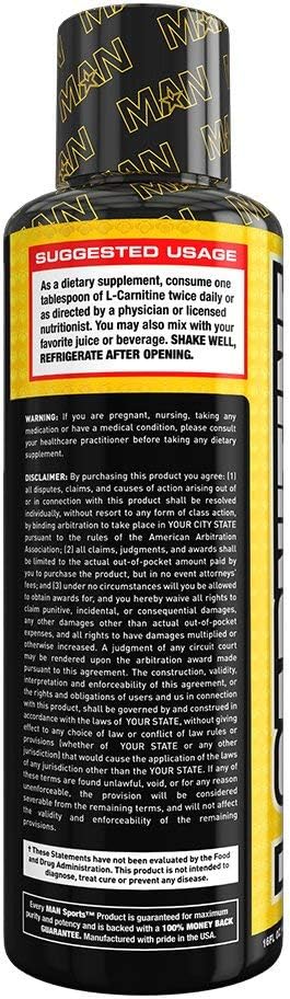 Man Sports L-Carnitine. Stimulant Free Glacier Blue Razz Flavored L-Carnitine Liquid Fat Burning Solution with All Natural Energy (31 Servings): Health & Personal Care