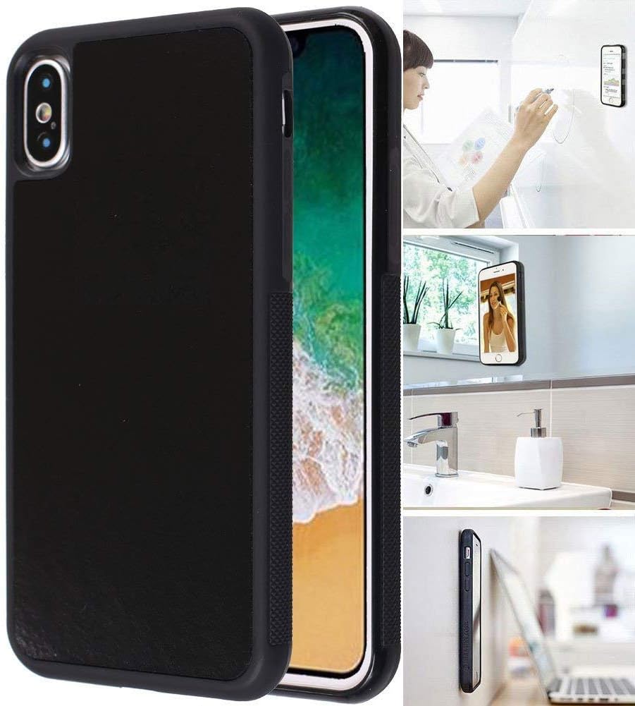 Case That Sticks to Anything Zero Gravity Phone Case for iPhone 10 Max Sticky Pluto Nano Suction Adhesive Black AntiGravity Case (Goat Case for iPhone Xs Max)