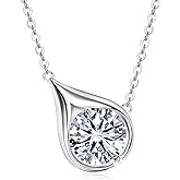 JL LITTLE FOREST Moissanite Necklaces for Women, 1CT/2CT/3CT Solitaire Pendant with D Color VVS1 Clarity Lab Created Imitation Diamond 925 Sterling Silver Jewelry with Certificate of Authenticity