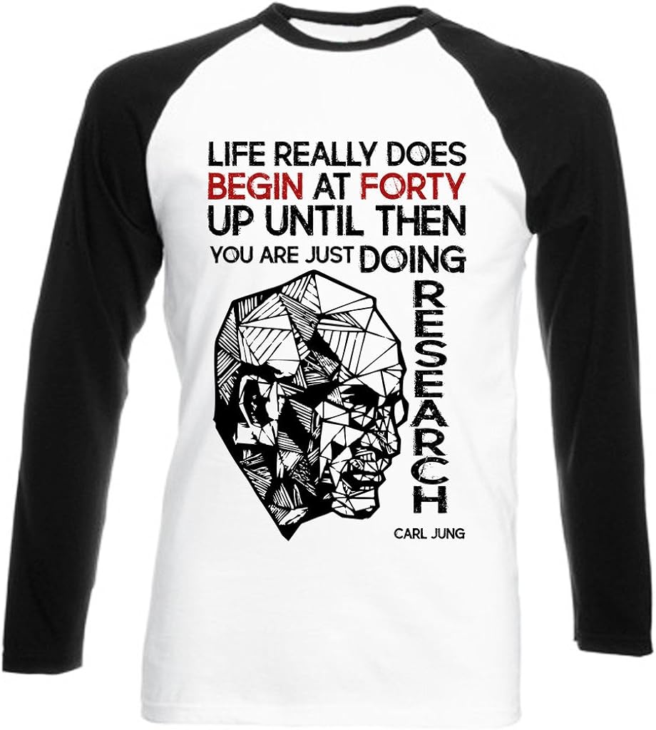 teesquare1st Men's Carl JUNG Life Begins at 40 Quote Black Long Sleeved