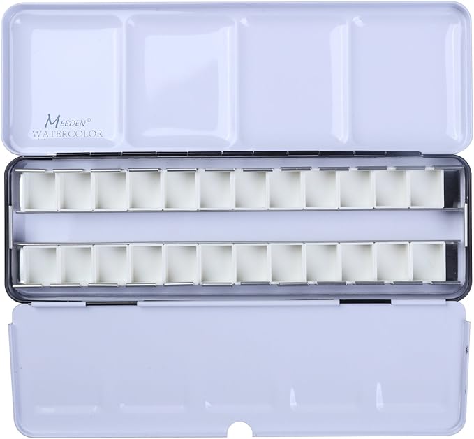 MEEDEN Acuarela Lata Caja de Metal Vacía, con 24 Mitad Sartenes: Amazon.es: Hogar
